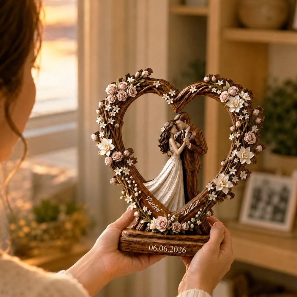 Custom Floral Heart Wedding Wooden Plaque, Custom Wedding Keepsake Wooden Block WD0803