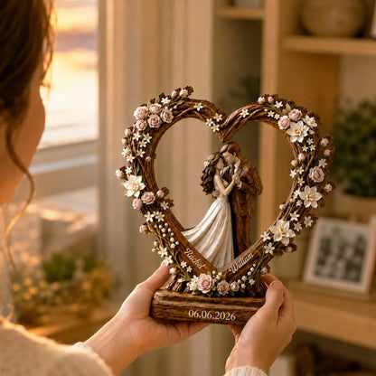 Custom Floral Heart Wedding Wooden Plaque, Custom Wedding Keepsake Wooden Block WD0803