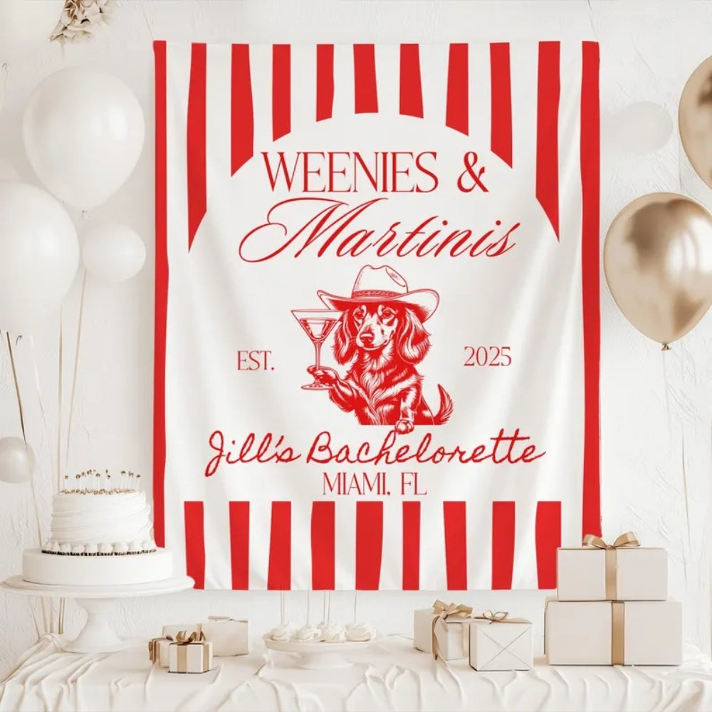 Custom Weenies and Martinis Bachelorette Banner, Custom Dachshund And Cocktail Banner For Bachelorette Party WD0533