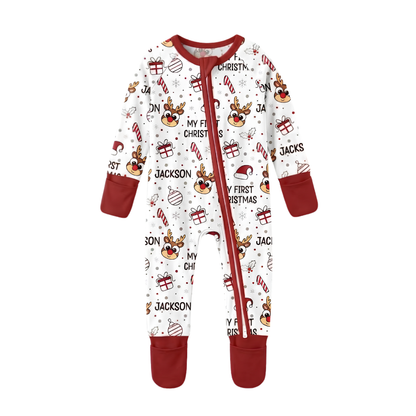 My First Christmas Custom Name Baby Convertible Zippy Romper, Custom Christmas Converitble Baby Romper BB0724