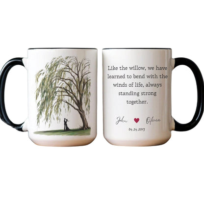Like The Willow We Have Learned To Bend Of Life Personalized 9th Anniversary Mug, Custom Willow Tree Wedding Anniversary Mug WD0264