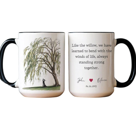 Like The Willow We Have Learned To Bend Of Life Personalized 9th Anniversary Mug, Custom Willow Tree Wedding Anniversary Mug WD0264