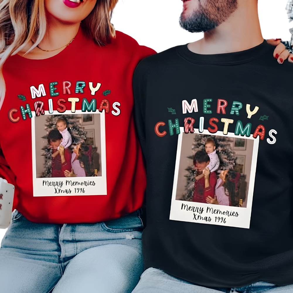 Merry Christmas Custom Photo Family Matching Sweatshirt, Personalized Christmas Family Sweatshirt With Picture ET1646