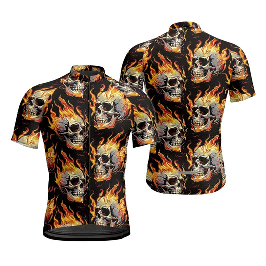 Flame Skull Cycling Short Sleeve Mens Jersey, Skull Cycling Jersey For Mens CE0030