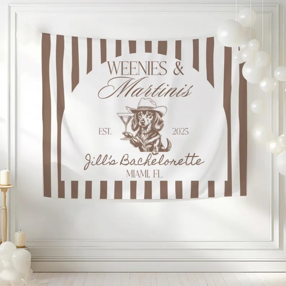 Custom Weenies and Martinis Bachelorette Banner, Custom Dachshund And Cocktail Banner For Bachelorette Party WD0533