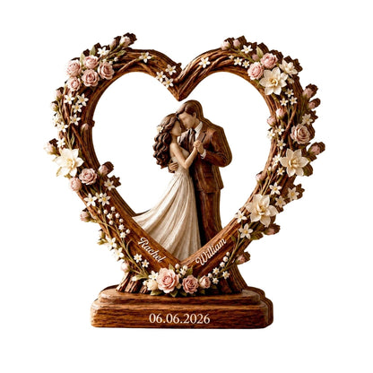 Custom Floral Heart Wedding Wooden Plaque, Custom Wedding Keepsake Wooden Block WD0803