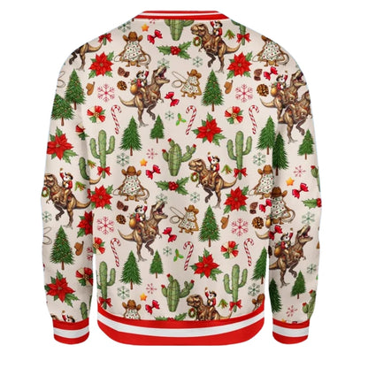 Santa Dinosaur Riding Christmas Sweatshirt For Men, Western Cowboy Xmas Sweatshirt 2D1088