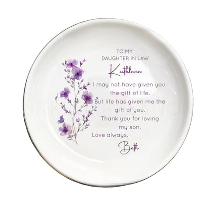 To My Daughter In Law Personalized Flower Ring Dish, Personalized Wedding Jewelry Dish For Daughter In Law WD0157
