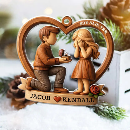 She Said Yes Personalized Engaged 2 Layered Wooden Ornament, Custom Wedding Engagement Ornament WD0296