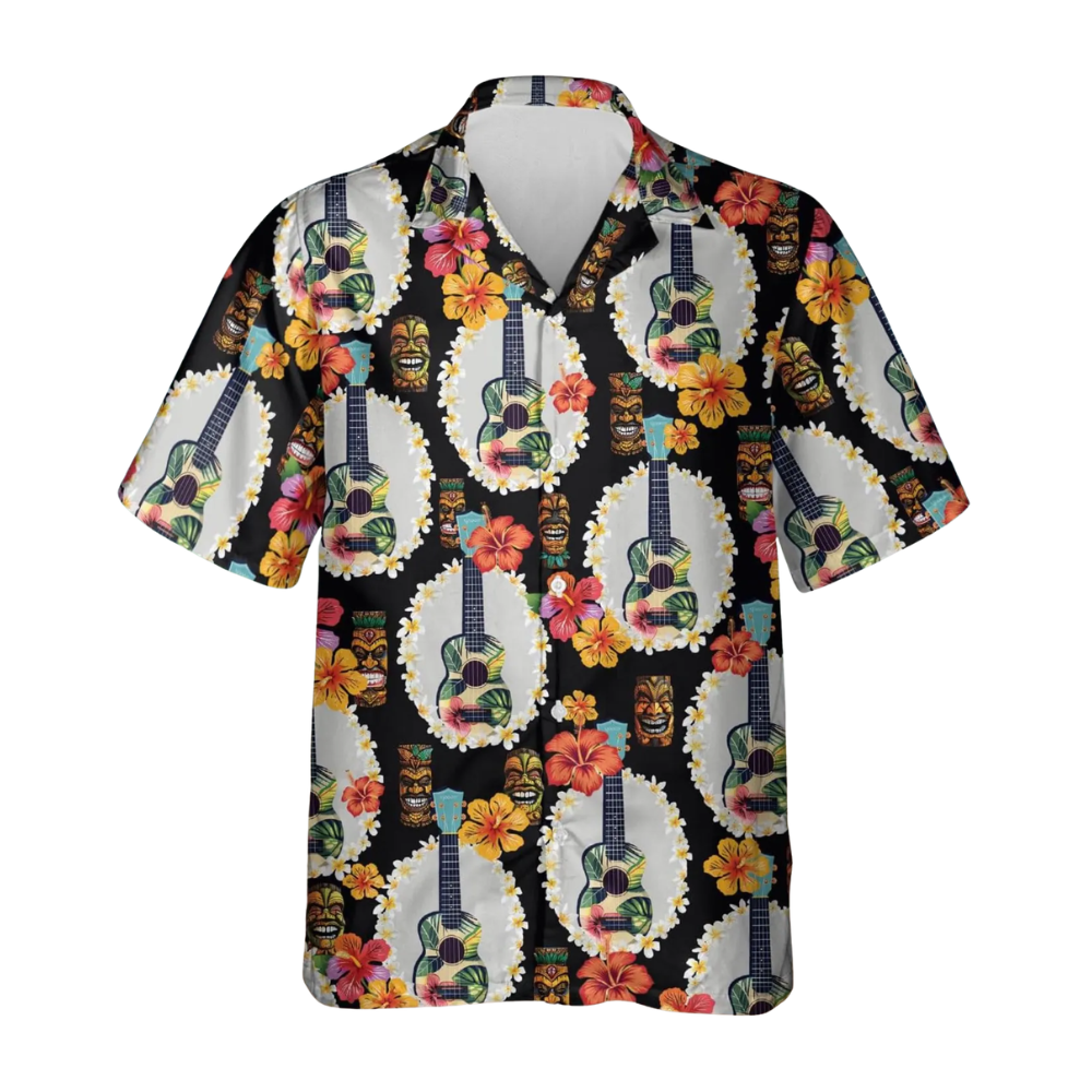 Ukulele Tiki Floral Hawaiian Shirts For Men And Women, Ukulele Hawaiian Shirts HE0239