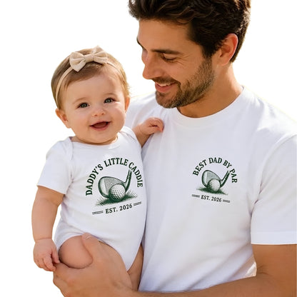 Best Dad By Par Daddy's Little Caddy Custom  Golf Matching Father Daughter T Shirt, Custom Dad With Daughter Golf Matching Shirts ET0953