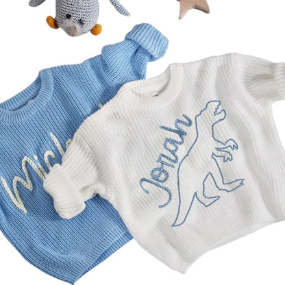 Personalized Dinosaur Baby Embroidered Knit Sweater, Custom Dinosaur Lover Baby Sweatshirt BB0777