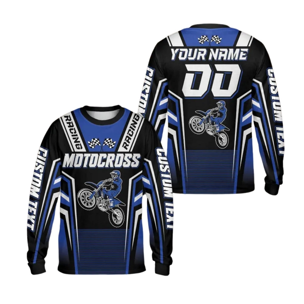 Custom Men's Blue MX Racing Long Sleeve Jersey, Custom Motocross Shirts ME0044