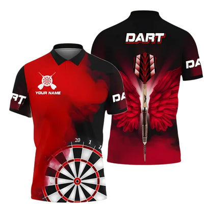 Custom Black And Red Smoke Wings Darts Polo Shirt Mens, Custom Team Darts Shirts DE0036