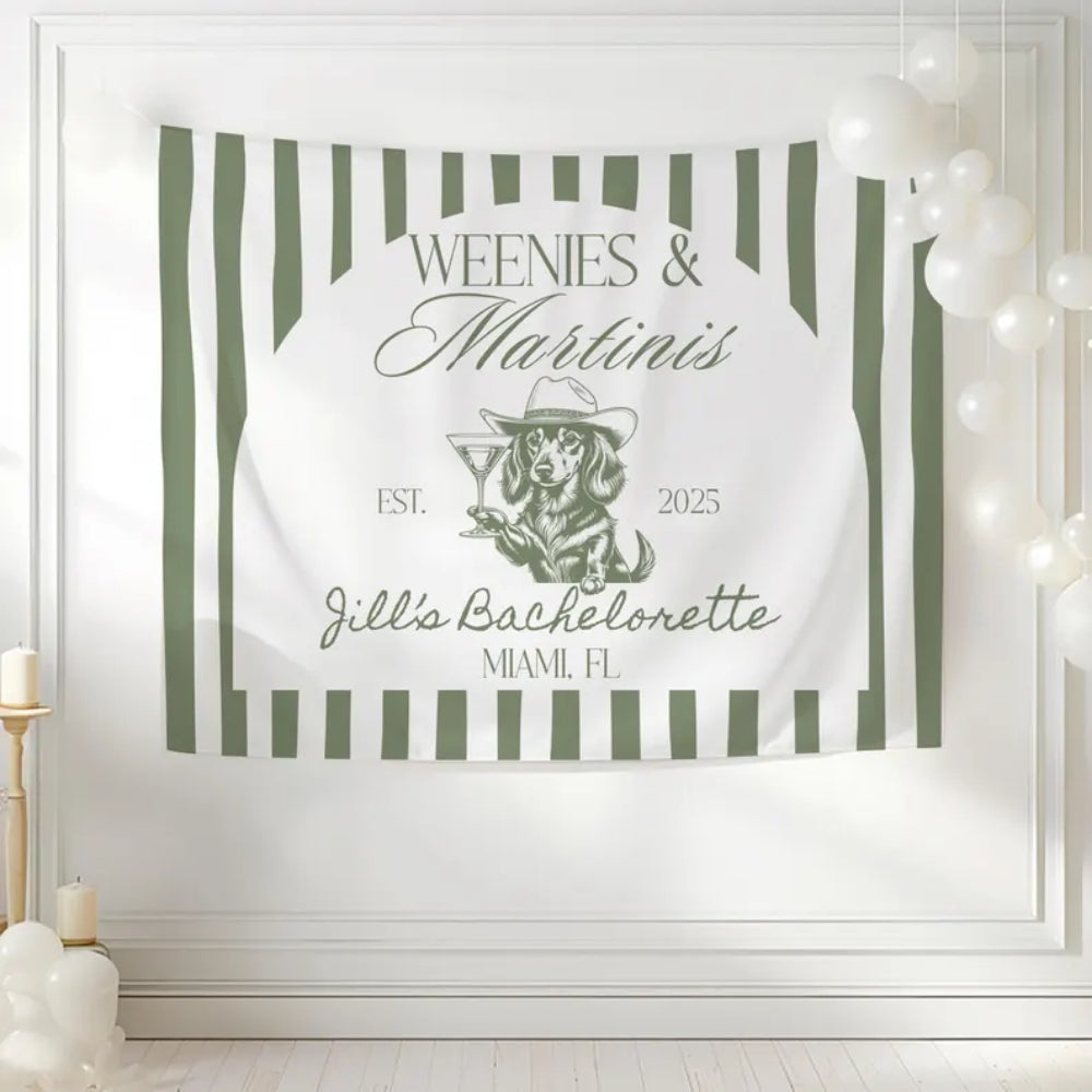 Custom Weenies and Martinis Bachelorette Banner, Custom Dachshund And Cocktail Banner For Bachelorette Party WD0533