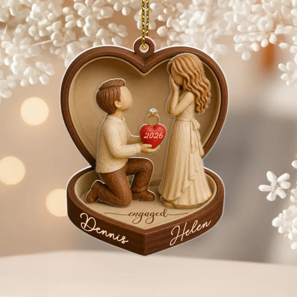 Personalized Engaged Wooden 2 Layered Ornament, Custom Engagement Ornament WD0297