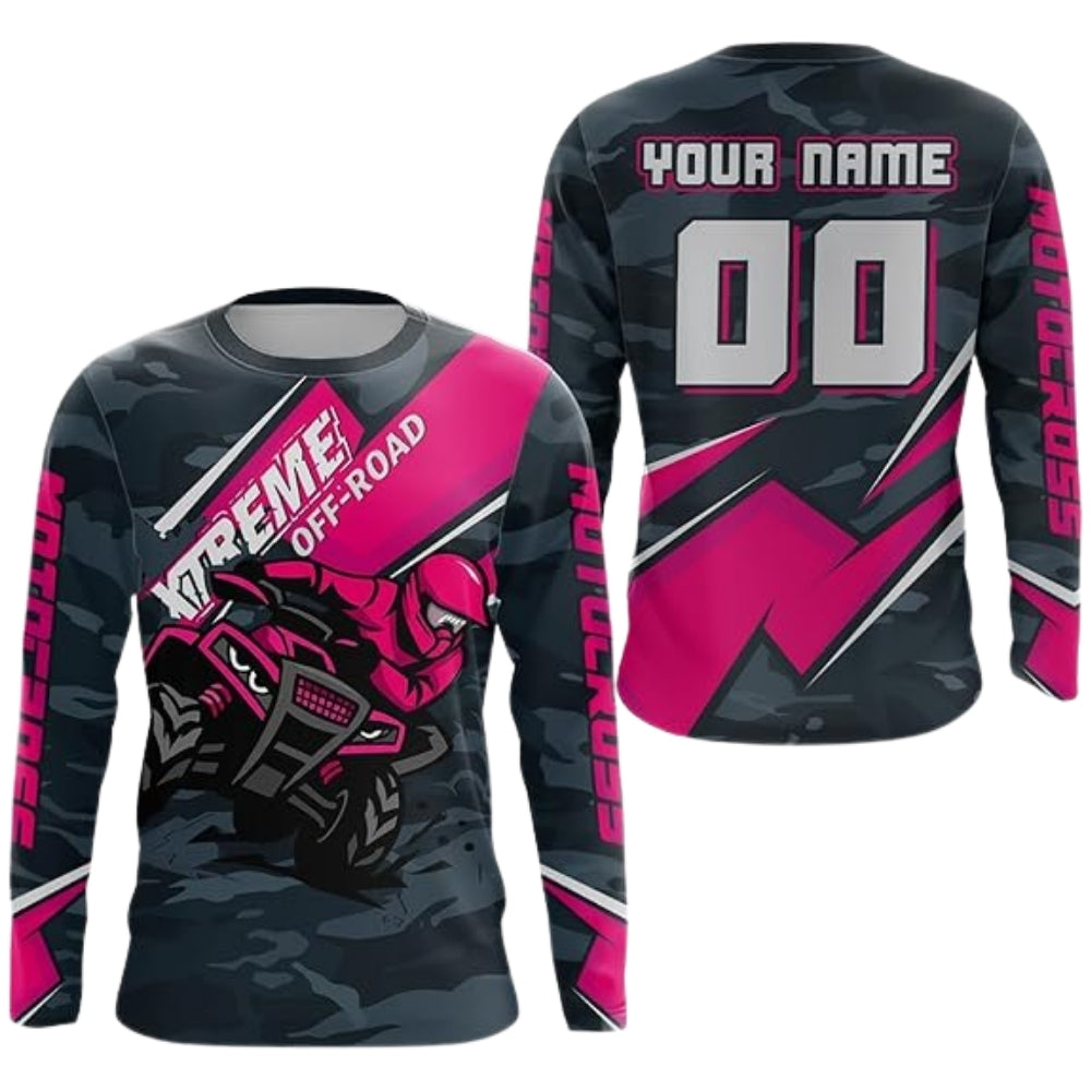 Custom ATV Camo Motocross Long Sleeve Jersey For Men Red, Custom Racing ATV Jerseys MZ0080