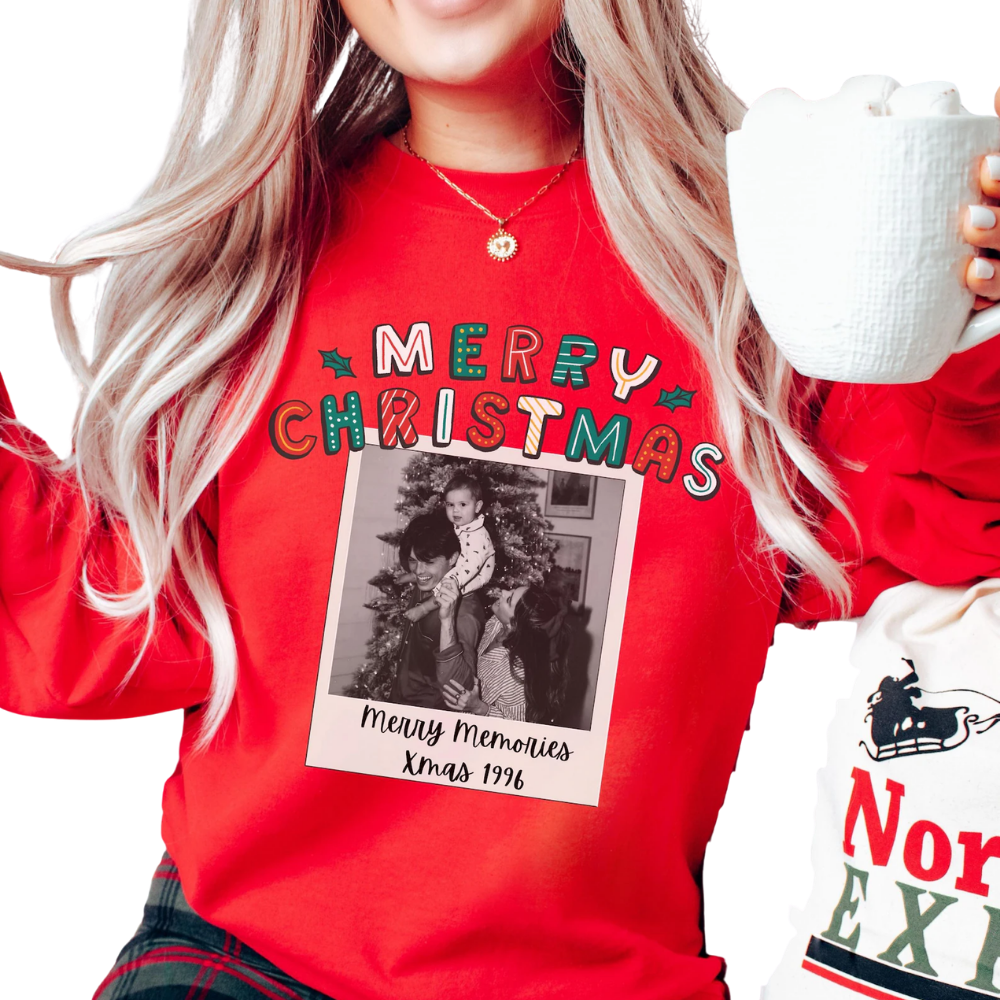 Merry Christmas Custom Photo Family Matching Sweatshirt, Personalized Christmas Family Sweatshirt With Picture ET1646