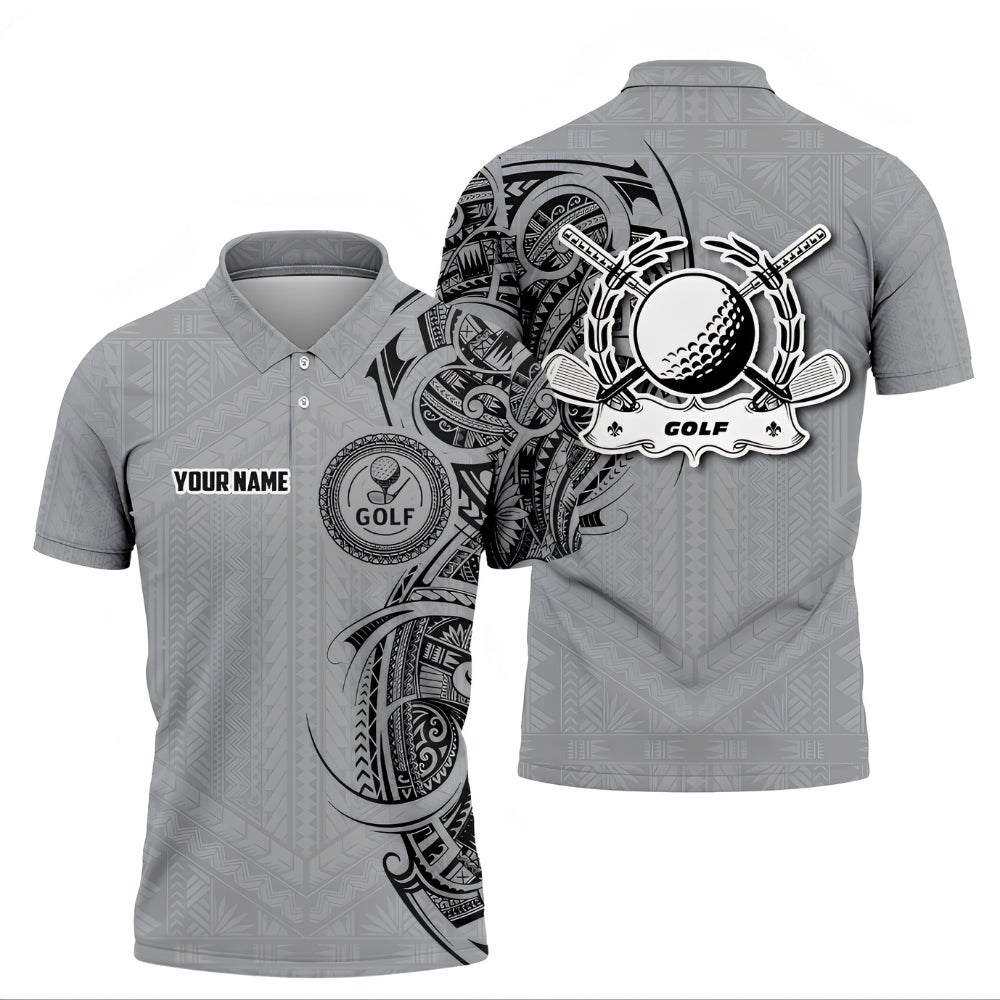 Custom Tribal Golf Men Polo Shirt Grey, Custom Tribal Golf Shirts GZ0262
