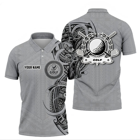 Custom Tribal Golf Men Polo Shirt Grey, Custom Tribal Golf Shirts GZ0262