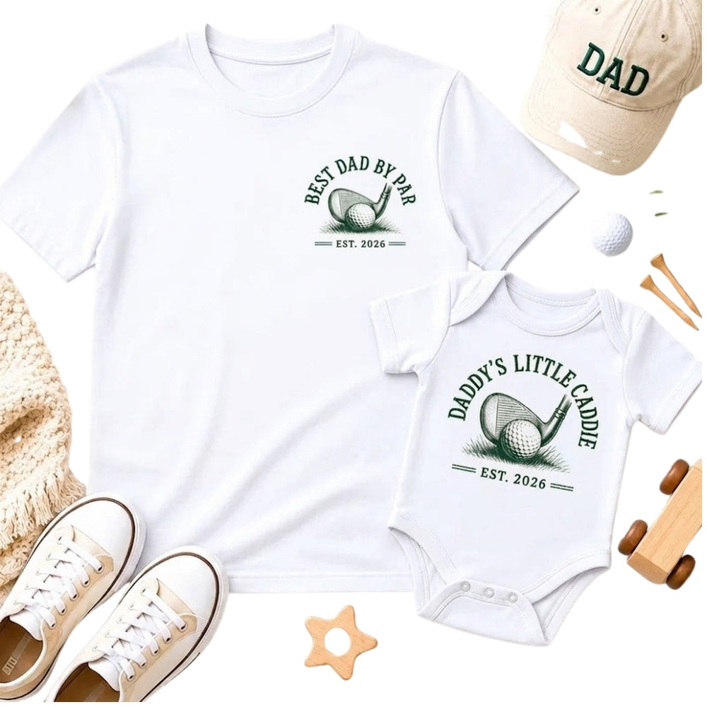 Best Dad By Par Daddy's Little Caddy Custom  Golf Matching Father Daughter T Shirt, Custom Dad With Daughter Golf Matching Shirts ET0953
