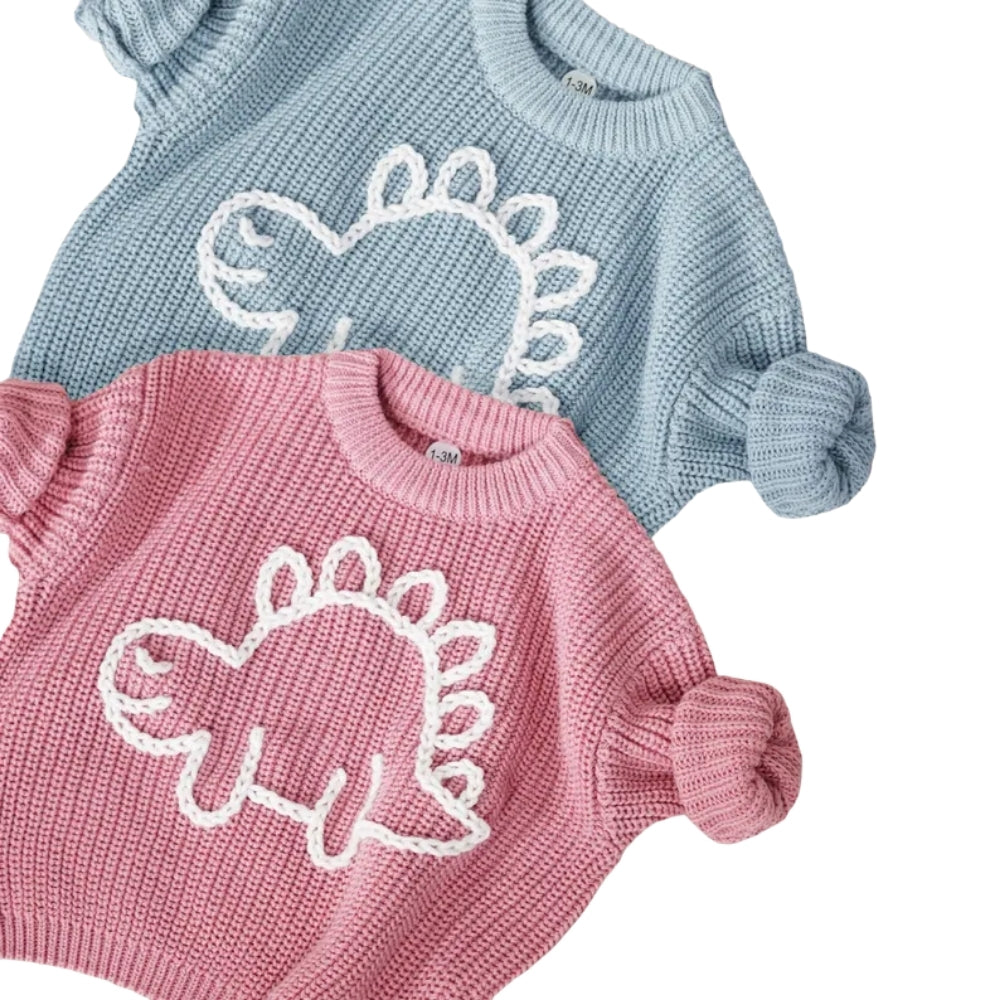 Personalized Dinosaur Baby Embroidered Knit Sweater, Custom Dinosaur Lover Baby Sweatshirt BB0777