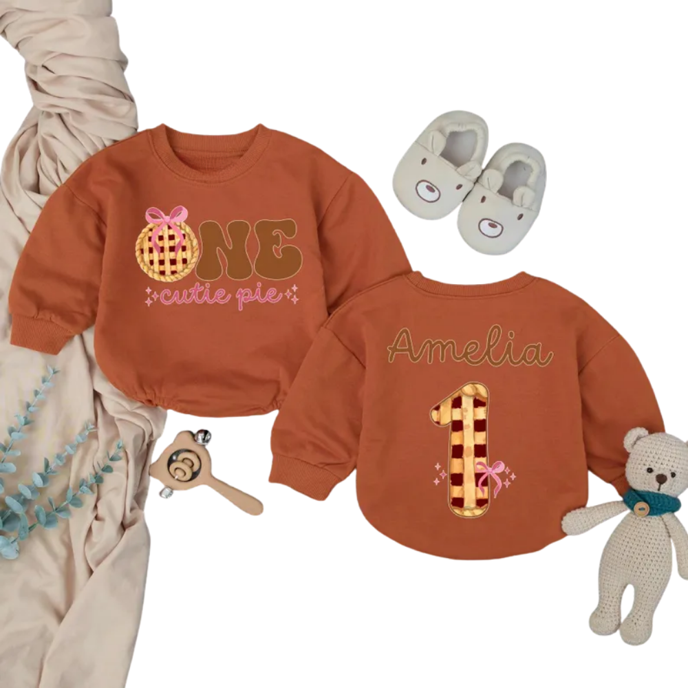 Personalized One Cutie Pie Birthday Baby Romper Sweater, Custom Cute Pie 1st Birthday Baby Romper Sweatshirt BB0261