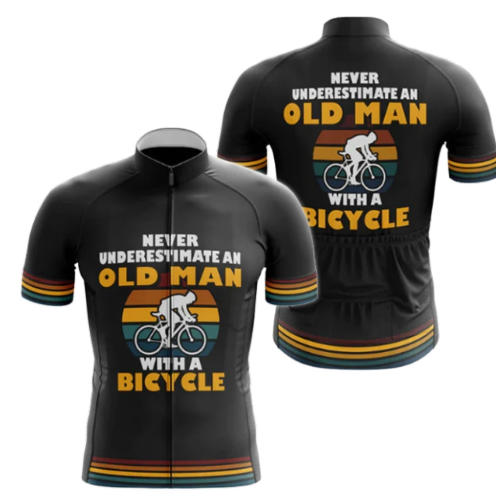 Never Underestimate An Old Man With A Bicycle Retro Short Sleeve Cycling Jersey For Mens, Funny Cycling Jerseys CZ0089