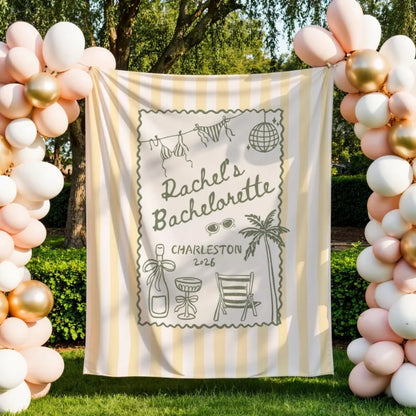 Personalized Beach Bachelorette Pink Striped Banner, Custom Beach Bachelorette Party Banner WD0418