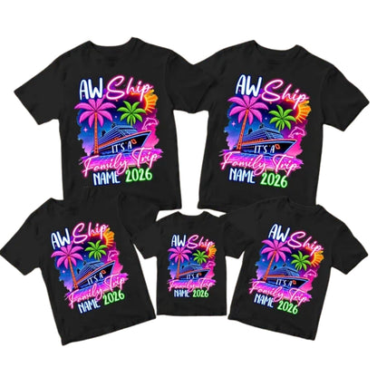 Custom Matching Aw Ship It's Family Trip Cruise Neon T Shirts, Custom Cruise Family Vacation Shirts ET0100