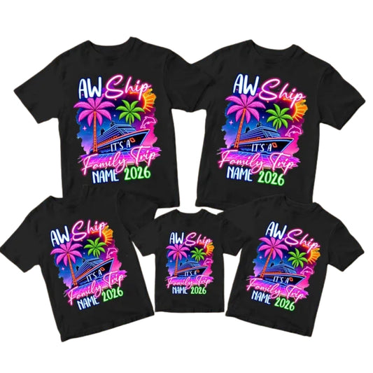 Custom Matching Aw Ship It's Family Trip Cruise Neon T Shirts, Custom Cruise Family Vacation Shirts ET0100