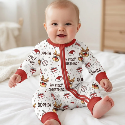 My First Christmas Custom Name Baby Convertible Zippy Romper, Custom Christmas Converitble Baby Romper BB0724
