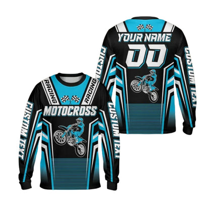 Custom Men's Blue MX Racing Long Sleeve Jersey, Custom Motocross Shirts ME0044