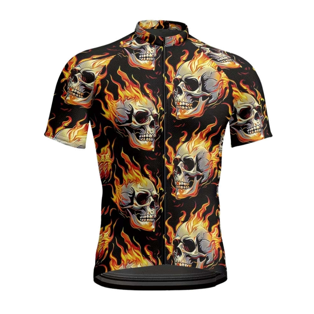 Flame Skull Cycling Short Sleeve Mens Jersey, Skull Cycling Jersey For Mens CE0030