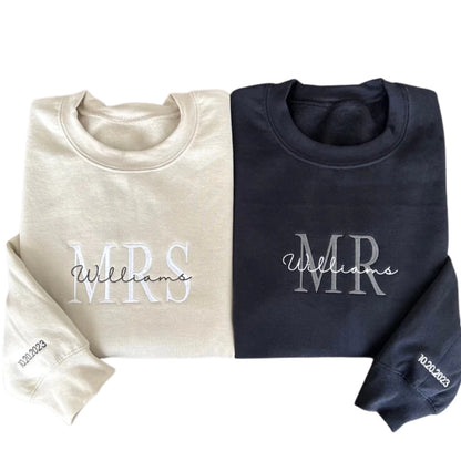 Custom Matching Future Mrs. Mr Embroidered Sweatshirt, Custom Hubby Wifey Engagement Sweatshirt 2D0256