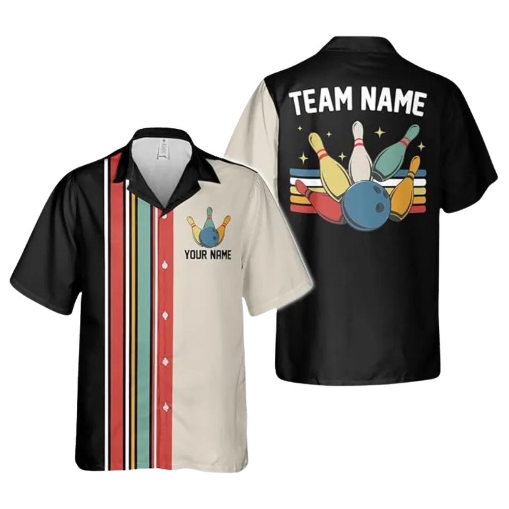 Custom Retro Black Hawaiian Bowling Shirts Men, Custom Retro Bowling Team Shirts BE0066