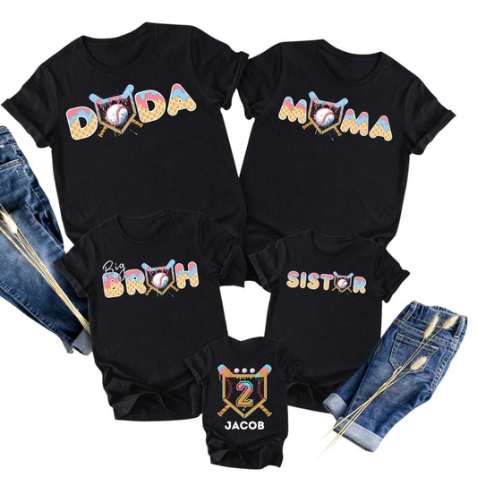 Custom Baseball Ice Cream Birthday Matching Family T Shirts, Custom Baseball Birthday Matching Shirts For Family ET0550