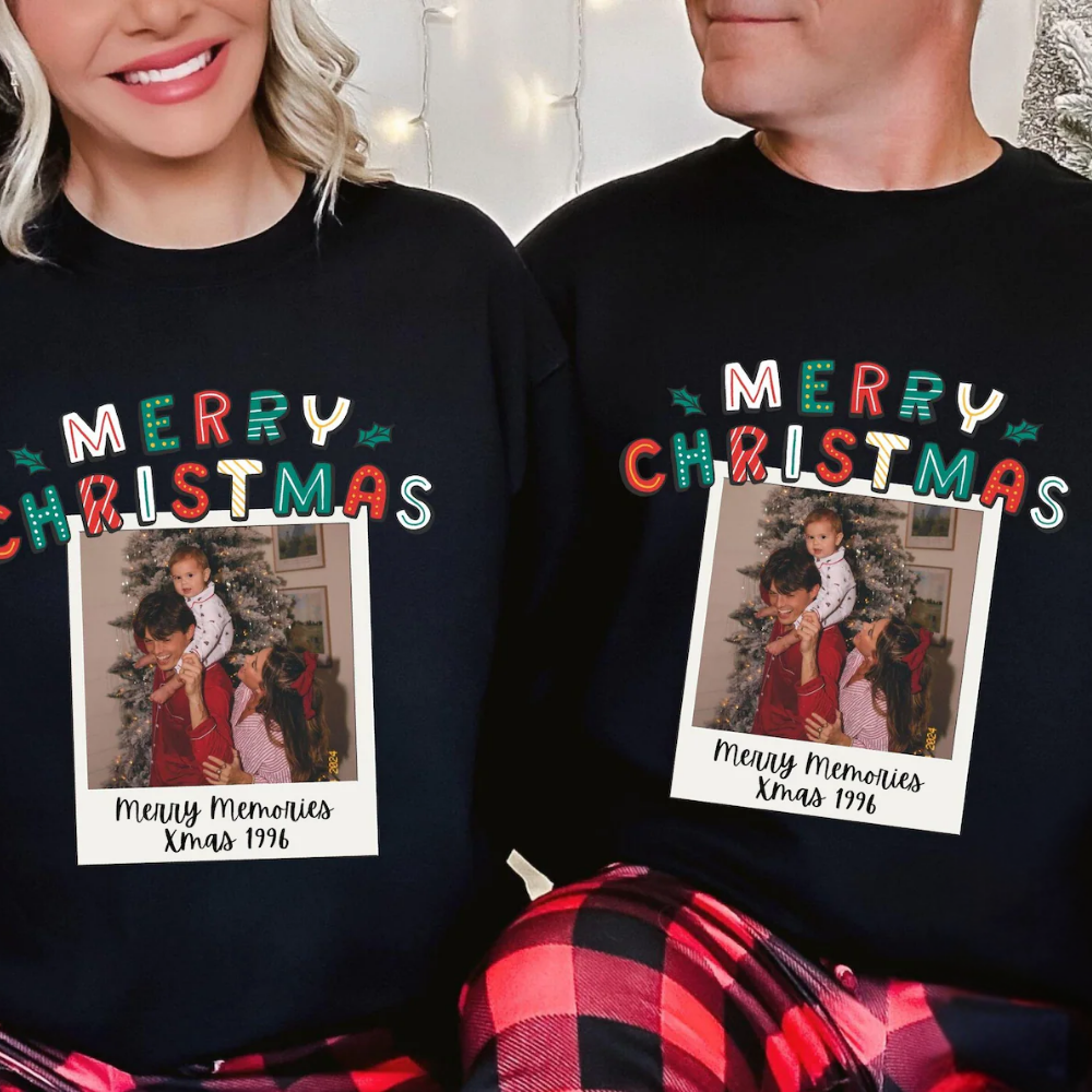 Merry Christmas Custom Photo Family Matching Sweatshirt, Personalized Christmas Family Sweatshirt With Picture ET1646