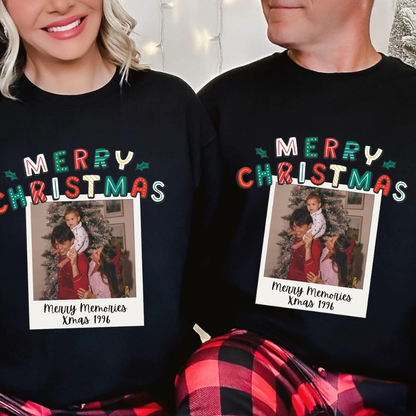 Merry Christmas Custom Photo Family Matching Sweatshirt, Personalized Christmas Family Sweatshirt With Picture ET1646
