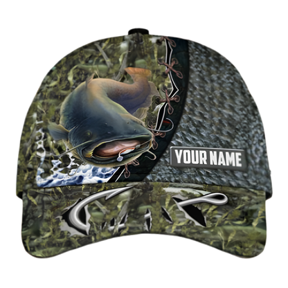 Custom Catfish Camoflage Baseball Cap 3D Printed, Custom Catfish Cap For Fishing Lover CP0495