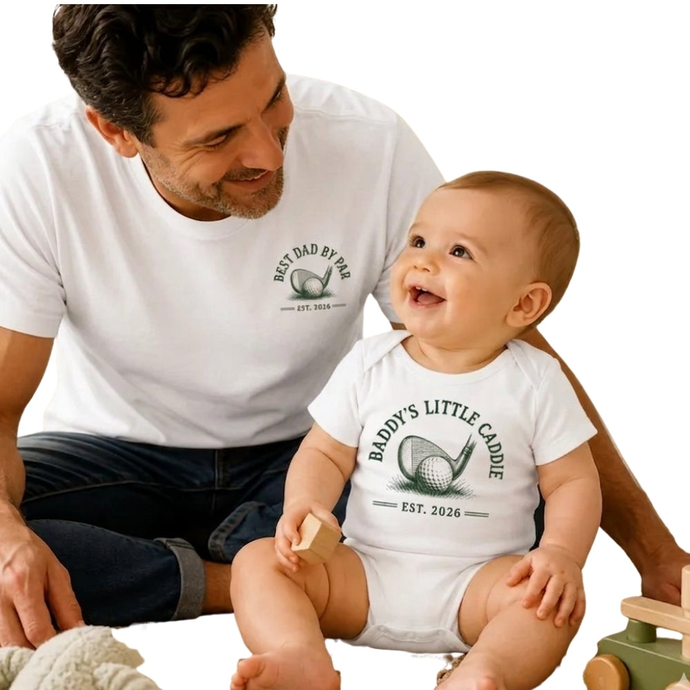 Best Dad By Par Daddy's Little Caddy Custom  Golf Matching Father Daughter T Shirt, Custom Dad With Daughter Golf Matching Shirts ET0953