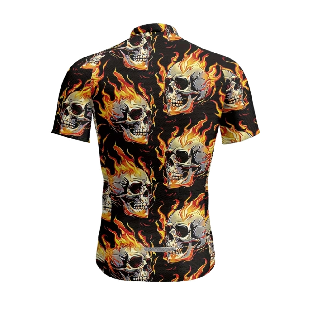 Flame Skull Cycling Short Sleeve Mens Jersey, Skull Cycling Jersey For Mens CE0030