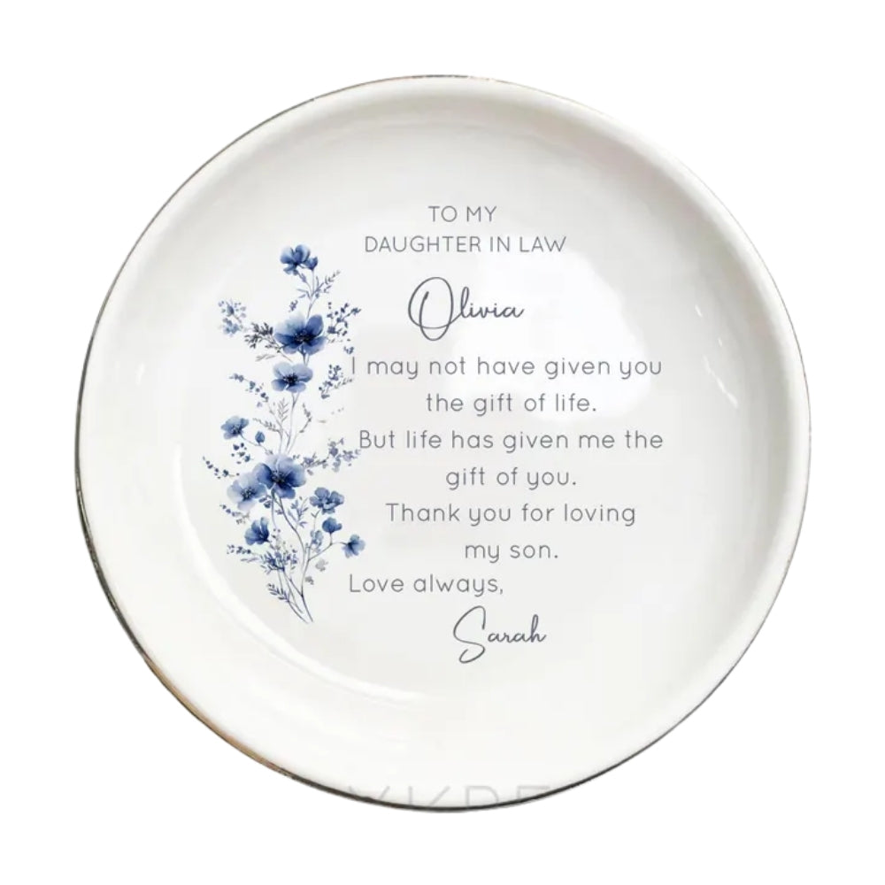 To My Daughter In Law Personalized Flower Ring Dish, Personalized Wedding Jewelry Dish For Daughter In Law WD0157