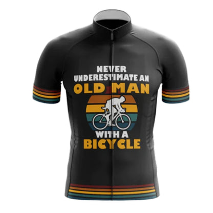 Never Underestimate An Old Man With A Bicycle Retro Short Sleeve Cycling Jersey For Mens, Funny Cycling Jerseys CZ0089