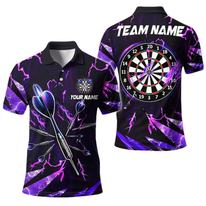 Custom Purple Thunder Lightning Darts Polo Shirt For Mens, Custom Team Darts Shirts DE0037
