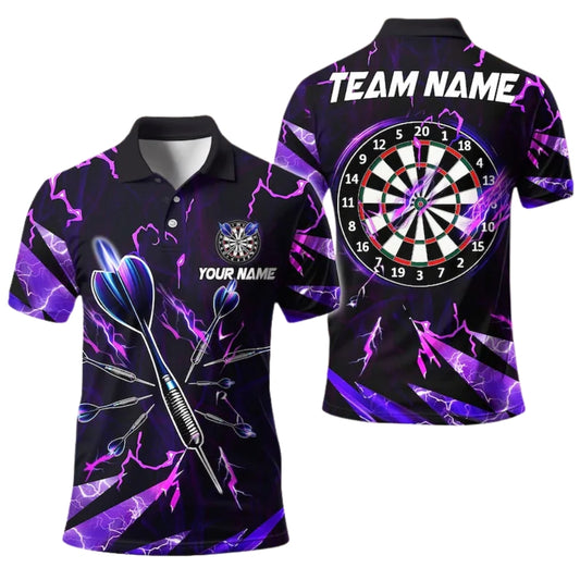 Custom Purple Thunder Lightning Darts Polo Shirt For Mens, Custom Team Darts Shirts DE0037