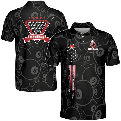 Custom Black 8 Ball Billiard Polo Shirt For Men, Custom 8 Ball Pool Team Shirts BIZ0195