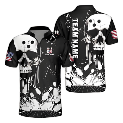 Custom Black And White Skull Bowling Men Jersey, Custom Skull Bowling Shirts For Team BZ0339