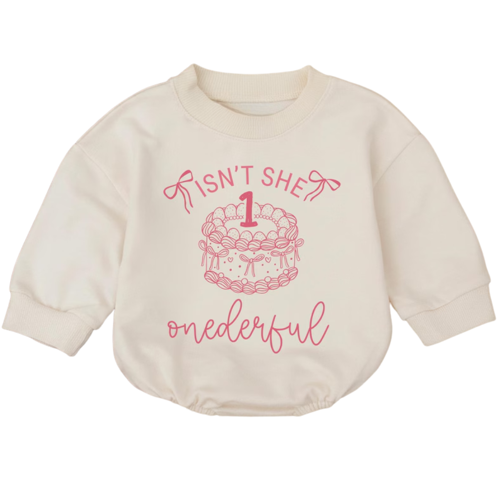 Isn't She Onederful Baby Romper Sweatshirt, First Birthday Girl Baby Romper Sweater BB0555