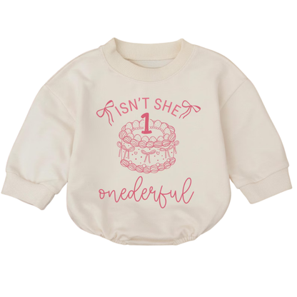 Isn't She Onederful Baby Romper Sweatshirt, First Birthday Girl Baby Romper Sweater BB0555